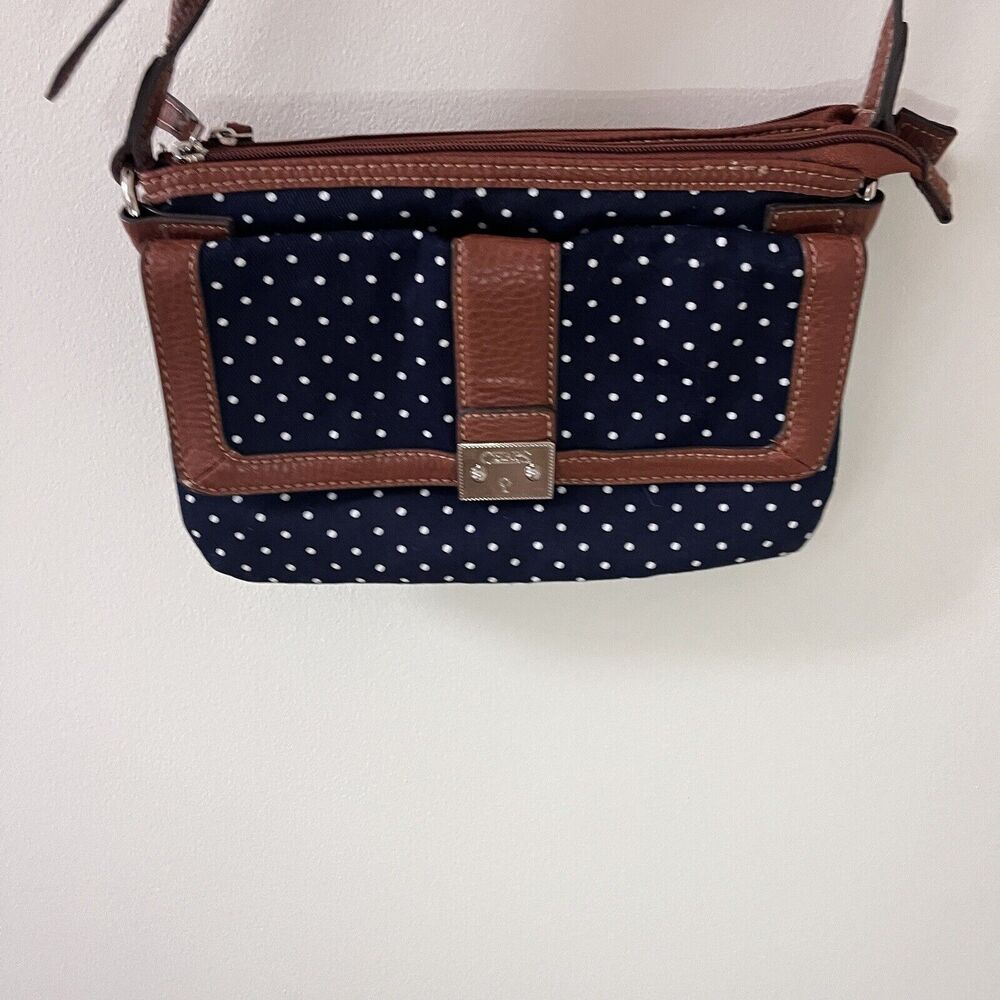 Chaps Navy White Cognac Polka Dot Purse Preppy Should Bag